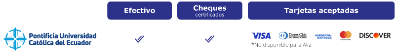 Pagos aceptados en ventanilla PUCE